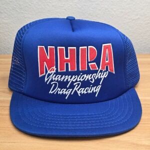 Vintage NHRA Drag Racing Cap Trucker Hat Blue Mesh Snapback Top Eliminator